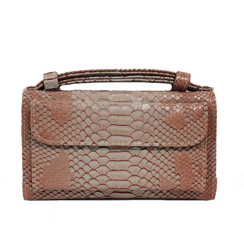 Women's Style Snake Pattern Cowhide Clutch Genuine Leather Chain Ladies Wallets