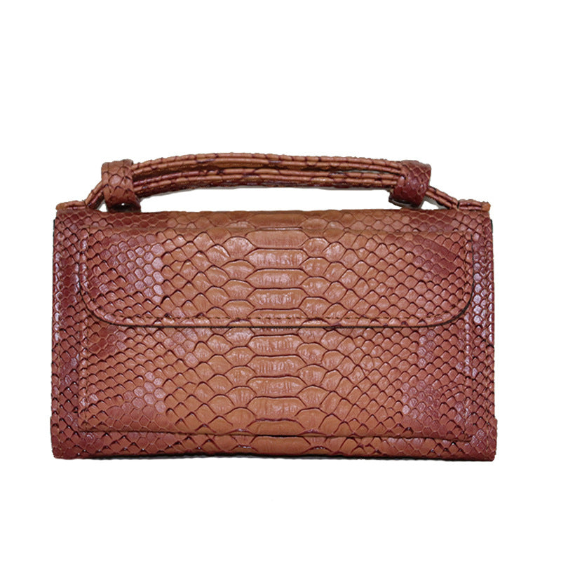 Women's Style Snake Pattern Cowhide Clutch Genuine Leather Chain Ladies Wallets