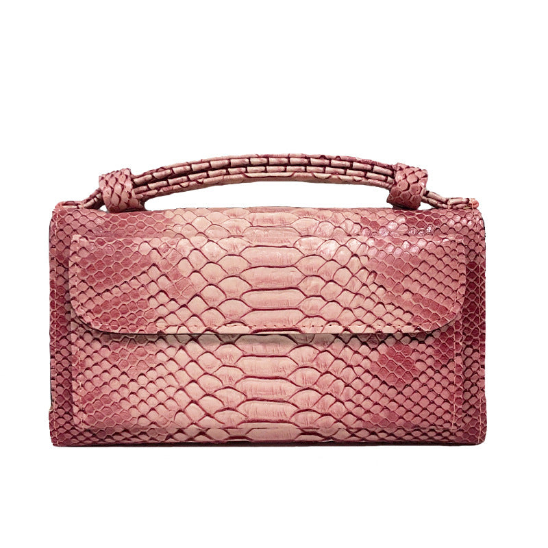 Women's Style Snake Pattern Cowhide Clutch Genuine Leather Chain Ladies Wallets