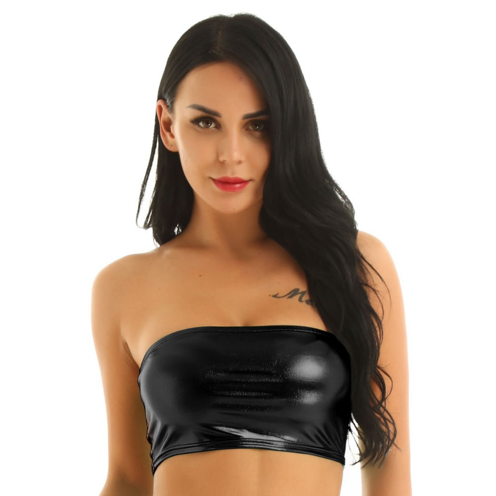 Women's Sexy Bandeau Patent Leather Tube Bright Bottoming Vests