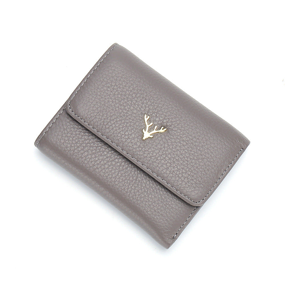 Women's Short Three-fold First Layer Cowhide Simple Ladies Wallets