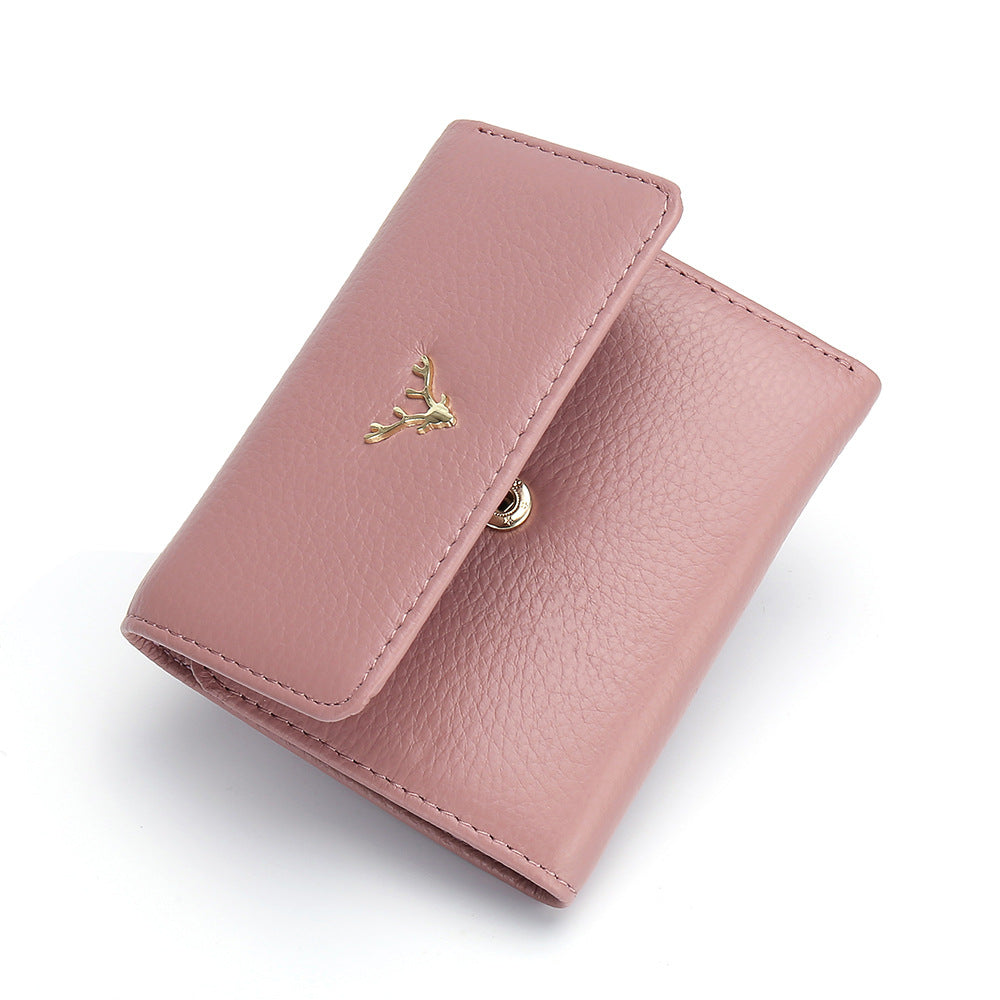 Women's Short Three-fold First Layer Cowhide Simple Ladies Wallets