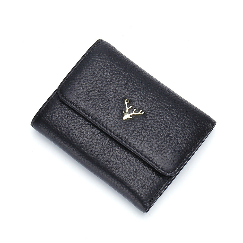 Women's Short Three-fold First Layer Cowhide Simple Ladies Wallets