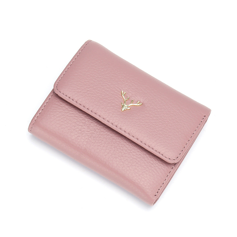 Women's Short Three-fold First Layer Cowhide Simple Ladies Wallets