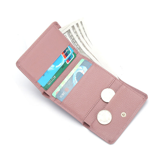 Women's Short Three-fold First Layer Cowhide Simple Ladies Wallets