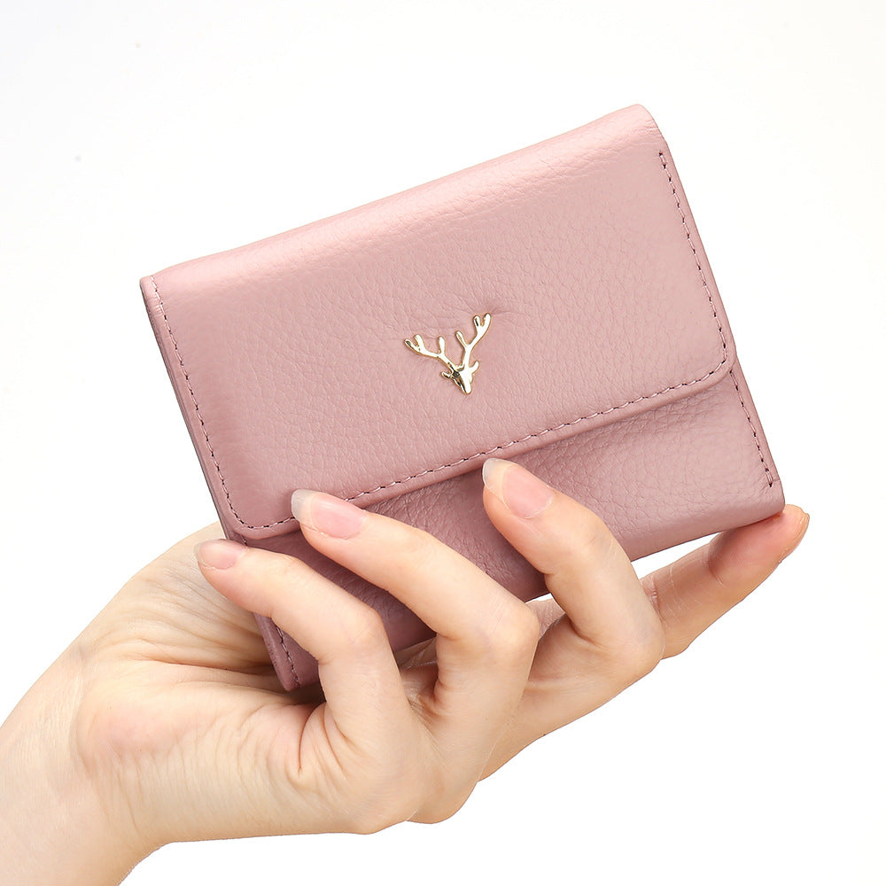 Women's Short Three-fold First Layer Cowhide Simple Ladies Wallets