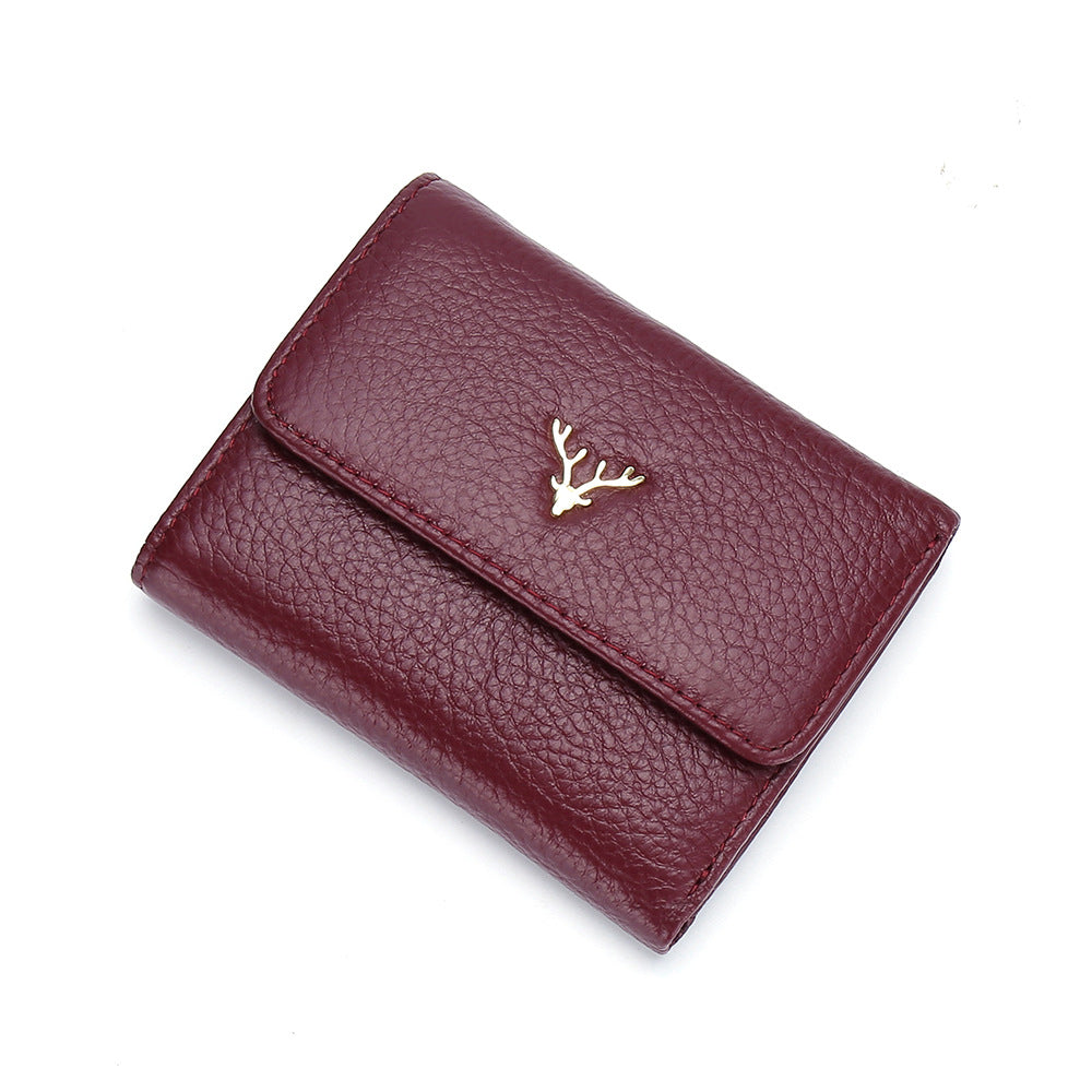 Women's Short Three-fold First Layer Cowhide Simple Ladies Wallets
