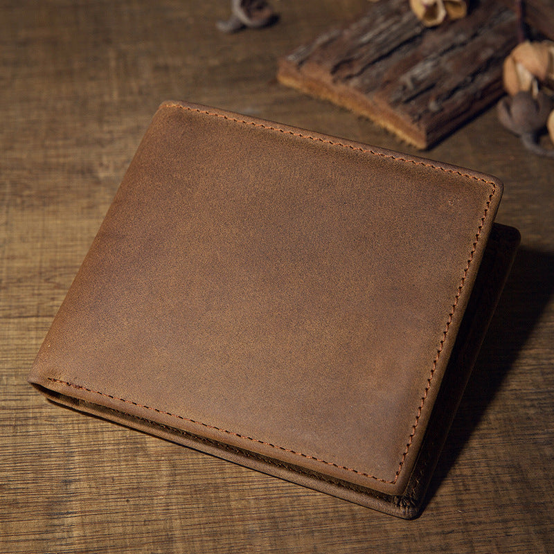 Men's Short Genuine Leather Horizontal Leisure Cowhide Simple Light Thin Men's Wallets