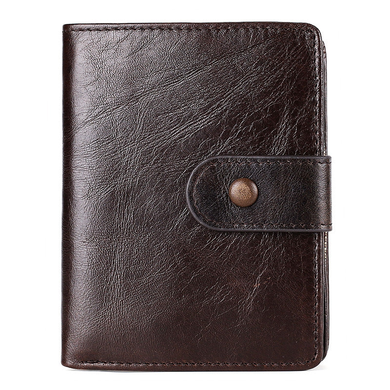 Men's Oil Wax Leather Short Cowhide Zipper Men's Wallets