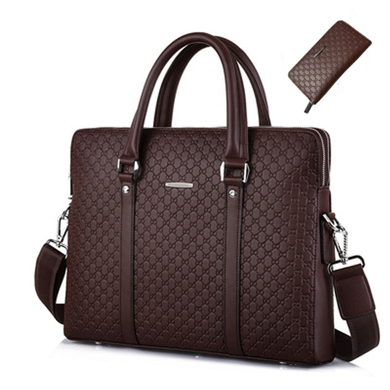 Men's Cowhide Business Embossed Letter Horizontal Men's Briefcases