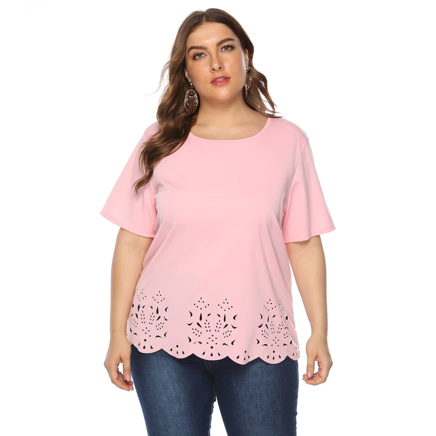 Women's Hollow Wave Edge Simple Casual Round Tops
