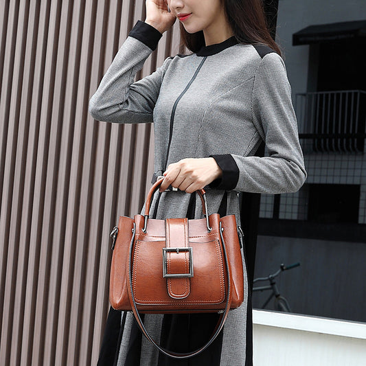 Women's Oil Wax Leather Large Capacity Soft Shoulder Bags