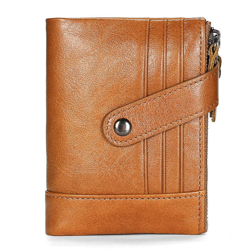 Men's Leather Double Zip Short Cowhide Clutch Men's Wallets