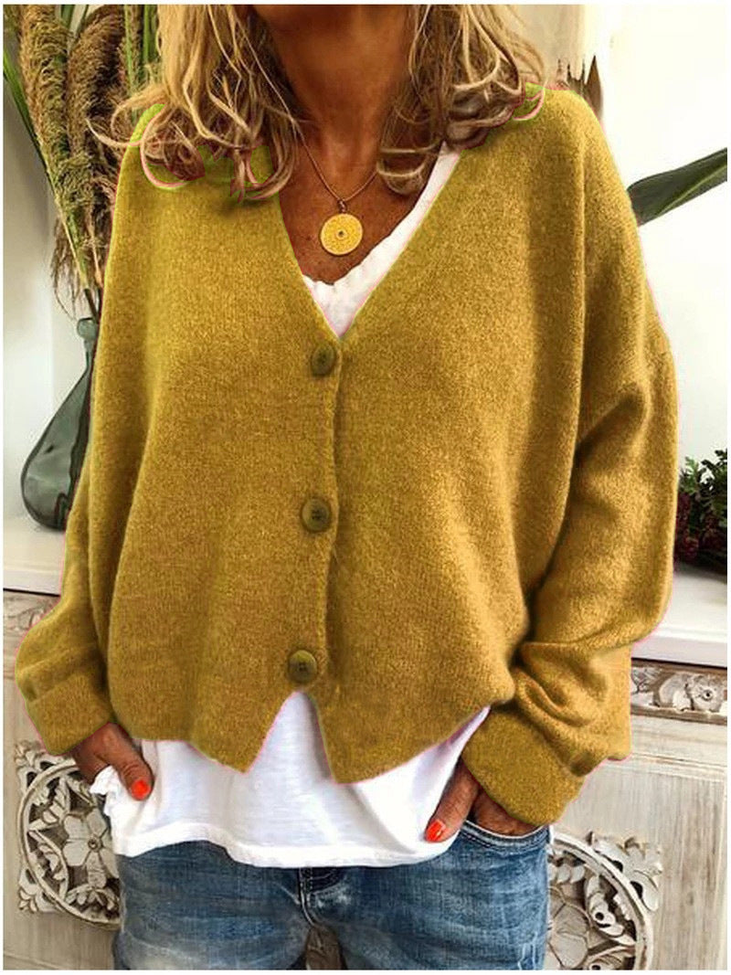 Women's Button Casual Loose Solid Color Knitted Cardigans