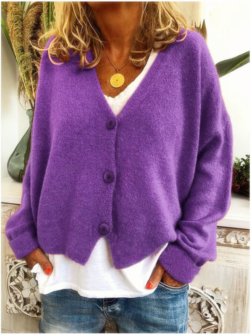 Women's Button Casual Loose Solid Color Knitted Cardigans