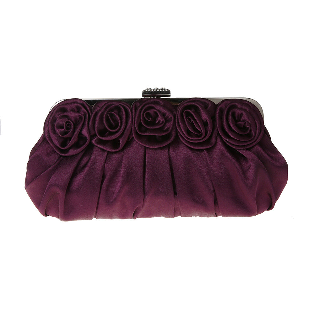 Women's Simple Three-dimensional Flower Satin Clutch Chain Evening Bags