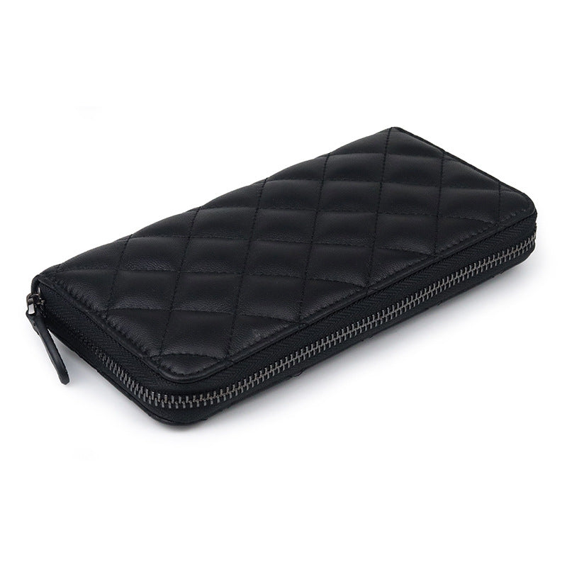 Women's Long Rhombus Zipper Fashion Clutch Leather Ladies Wallets