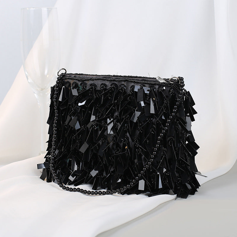 Women's Vintage Sier Handmade Sequin Dinner Korean Handbags