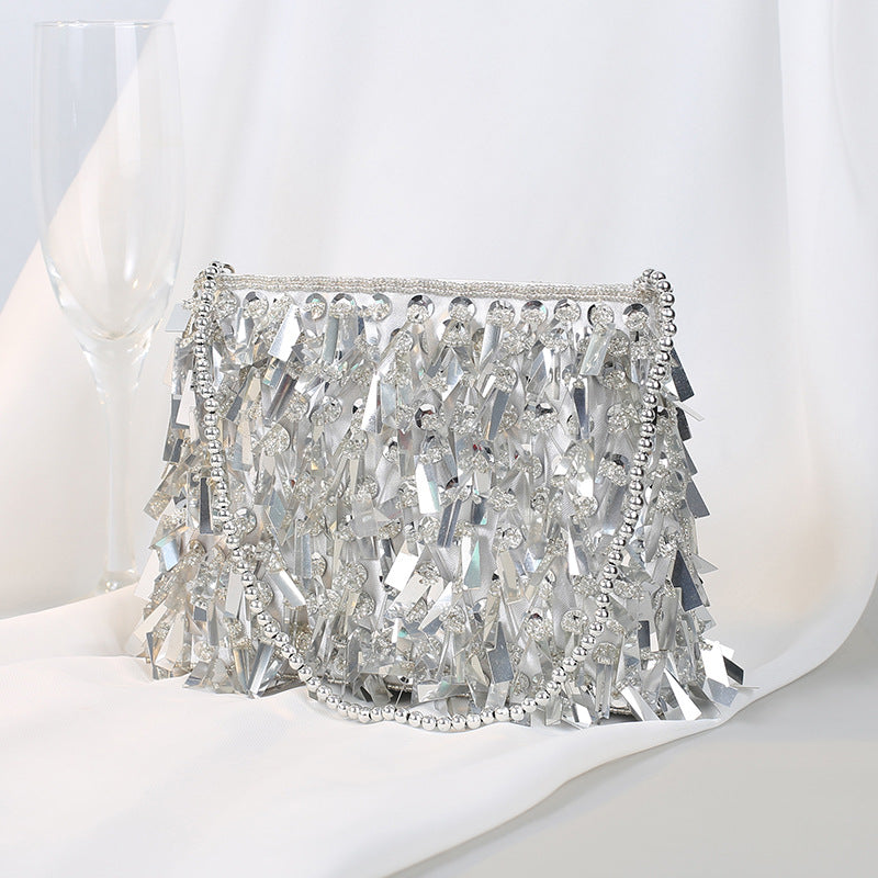 Women's Vintage Sier Handmade Sequin Dinner Korean Handbags
