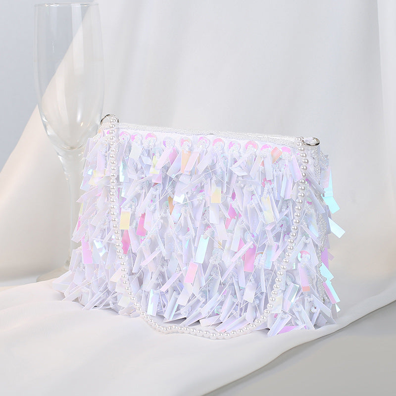 Women's Vintage Sier Handmade Sequin Dinner Korean Handbags