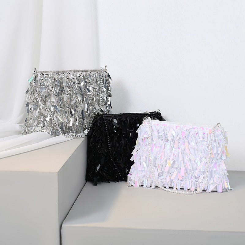 Women's Vintage Sier Handmade Sequin Dinner Korean Handbags