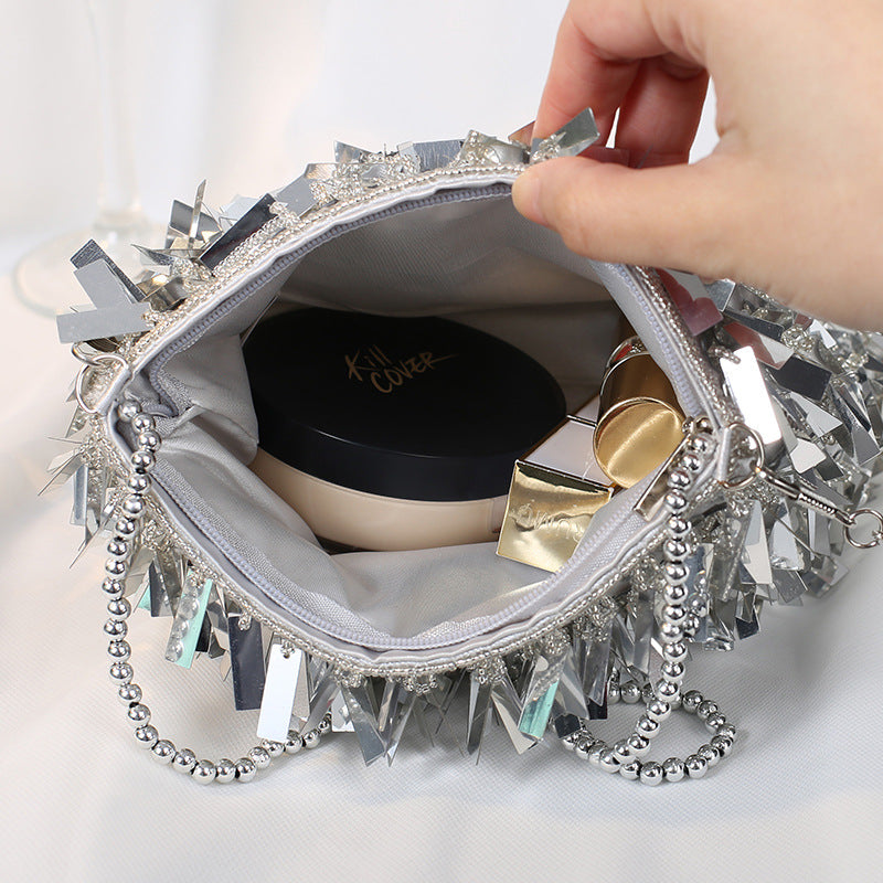 Women's Vintage Sier Handmade Sequin Dinner Korean Handbags