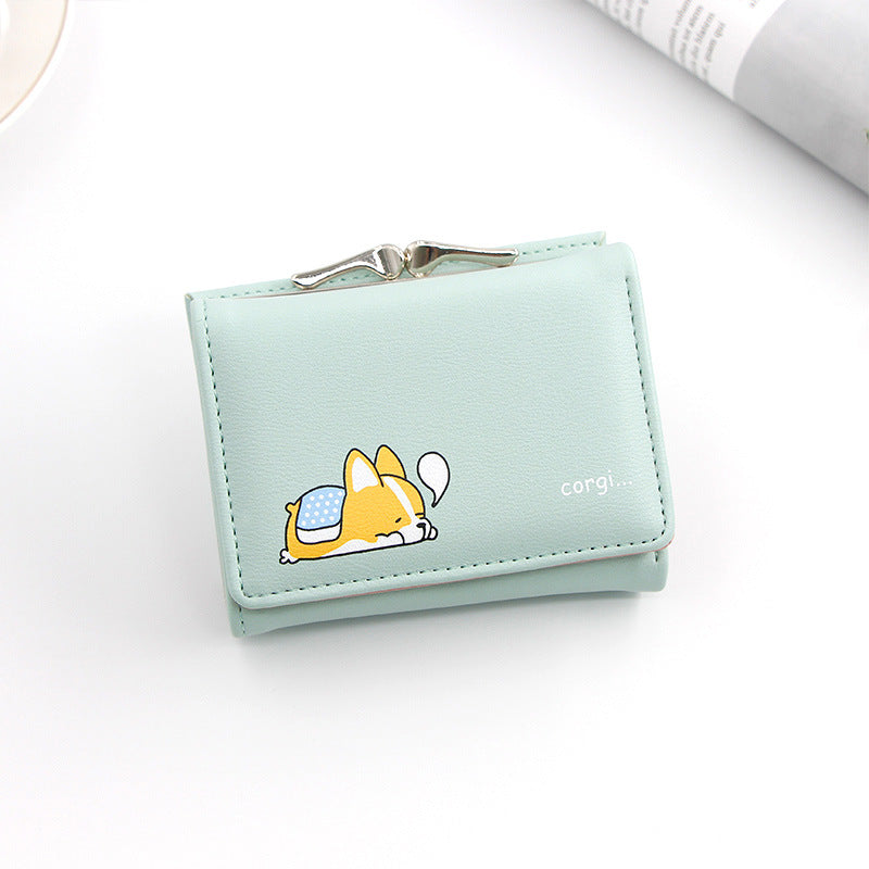 Women's Korean Short Cartoon Puppy Three Fold Bags