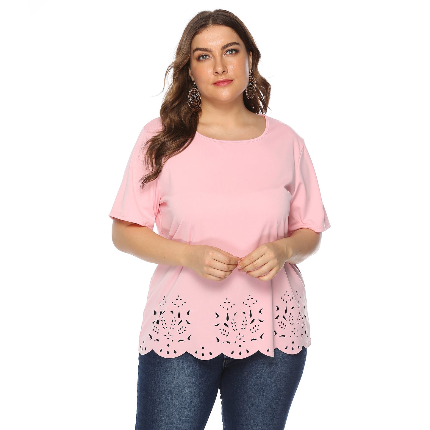 Women's Hollow Wave Edge Simple Casual Round Tops