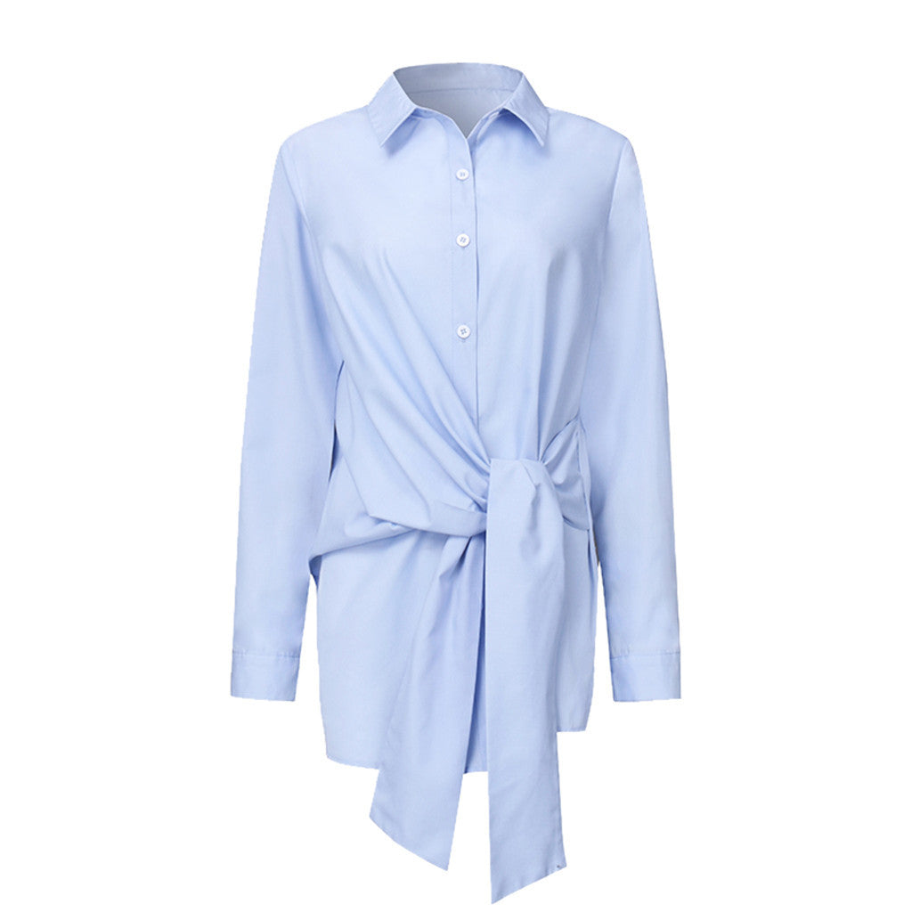 Women's Solid Color Loose Tied Shirt Colors Blouses