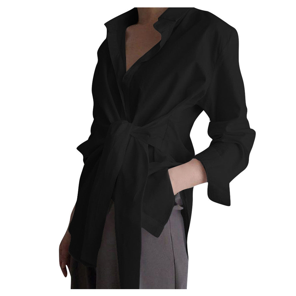 Women's Solid Color Loose Tied Shirt Colors Blouses