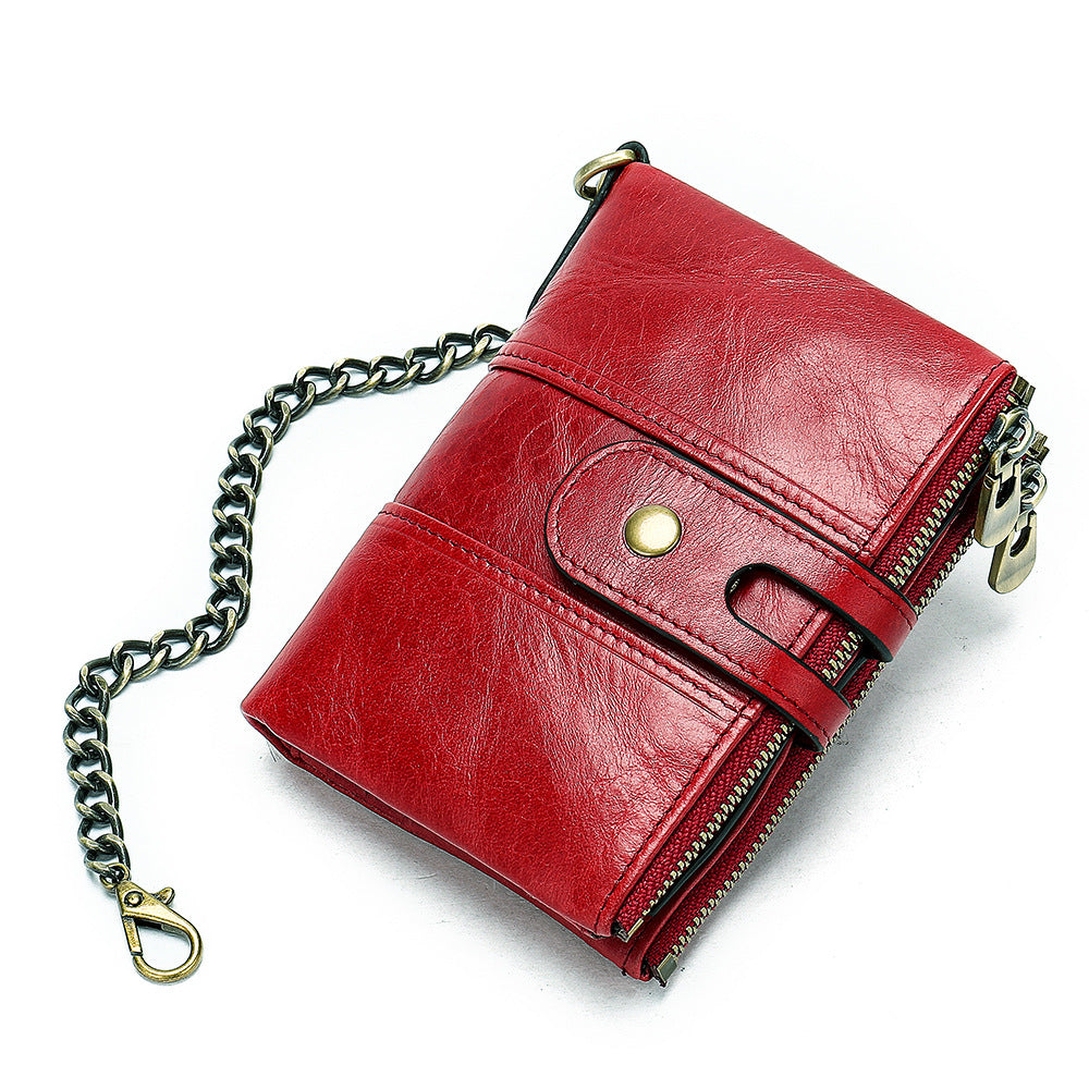 Zipper Locking Leather For Man Short Men's Wallets