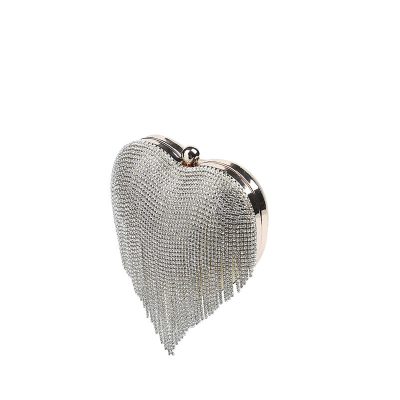 Women's Peach Heart Diamond Tassel Party Portable Evening Bags