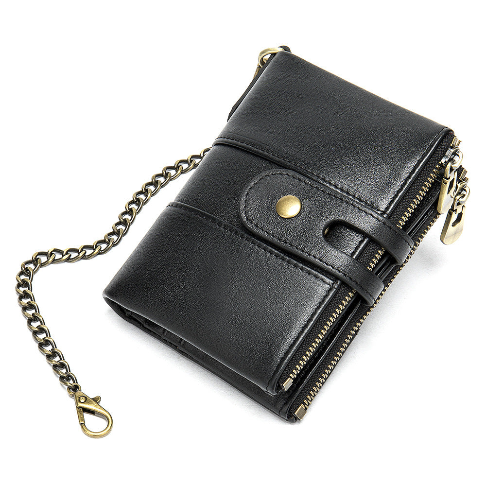 Zipper Locking Leather For Man Short Men's Wallets
