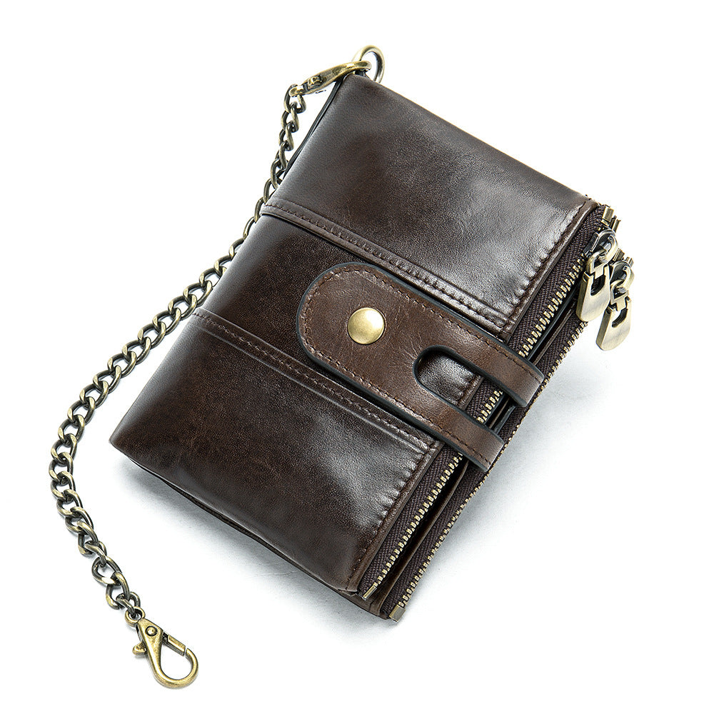 Zipper Locking Leather For Man Short Men's Wallets