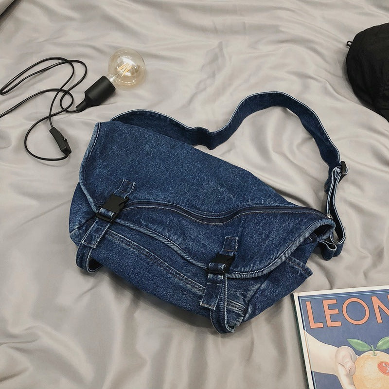 Women's Korean Style Retro Washed Denim Large Street Bags