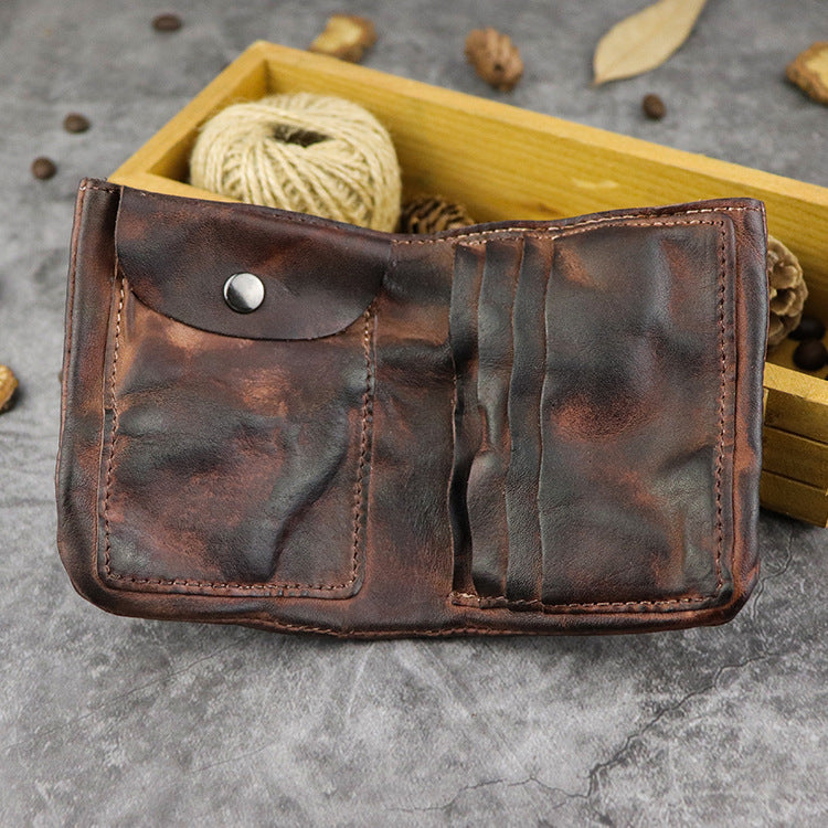 Washed Cowhide Man's First Layer Short Men's Wallets