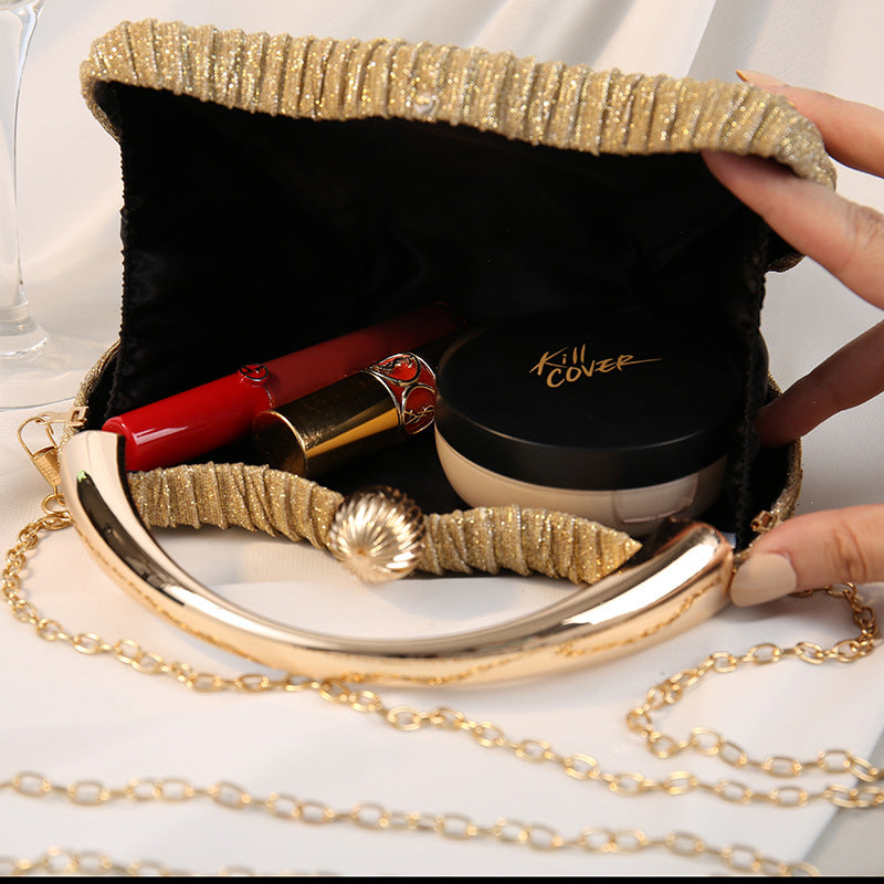 Women's Vintage Pleated Dinner Banquet Fashion Metal Portable Evening Bags