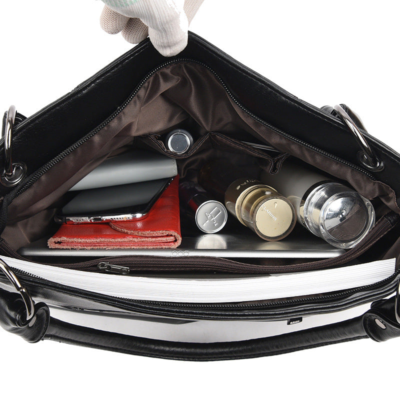 Women's Large Capacity Fan Stitching Simple Tassel Handbags