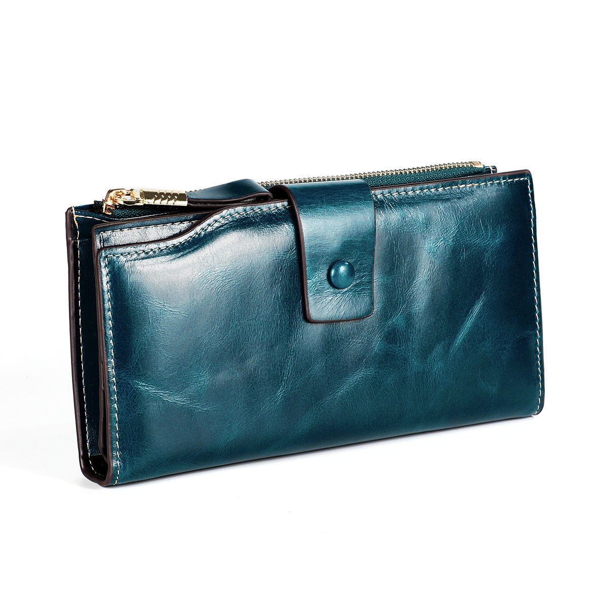 Women's Top Layer Leather Long Korean Style Oil Wax Cowhide Ladies Wallets