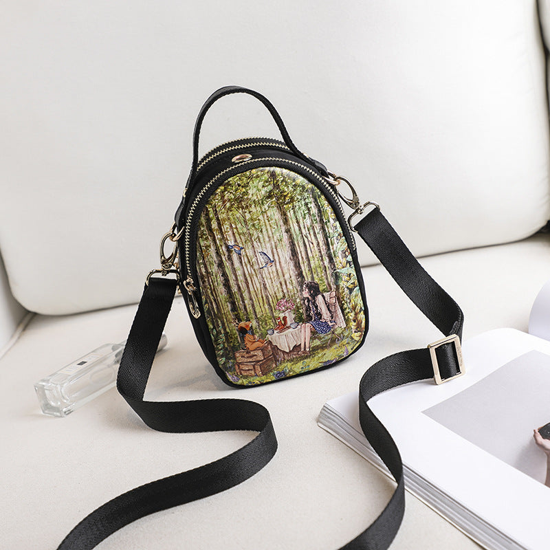 Women's Mobile Printed Cartoon Cute Zipper Phone Bags