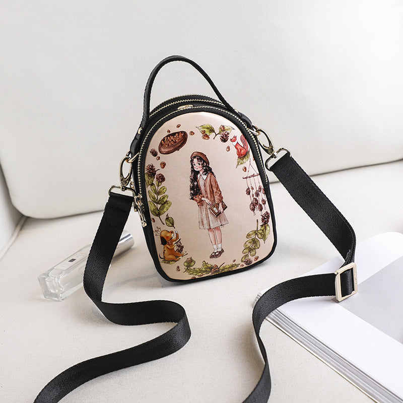 Women's Mobile Printed Cartoon Cute Zipper Phone Bags