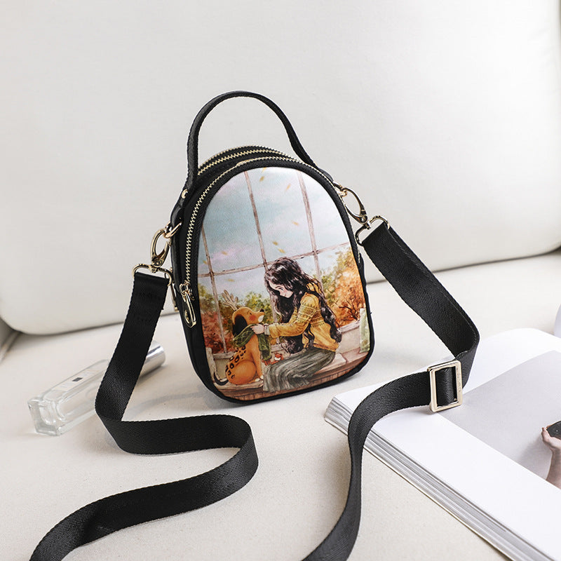 Women's Mobile Printed Cartoon Cute Zipper Phone Bags