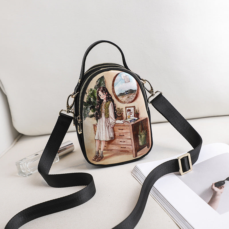 Women's Mobile Printed Cartoon Cute Zipper Phone Bags
