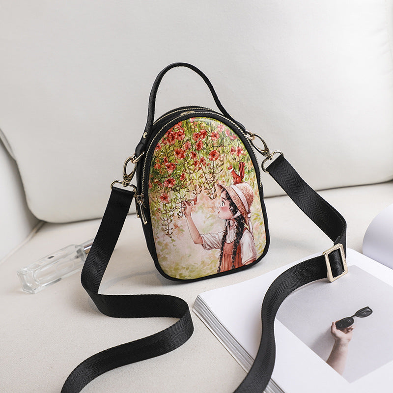 Women's Mobile Printed Cartoon Cute Zipper Phone Bags
