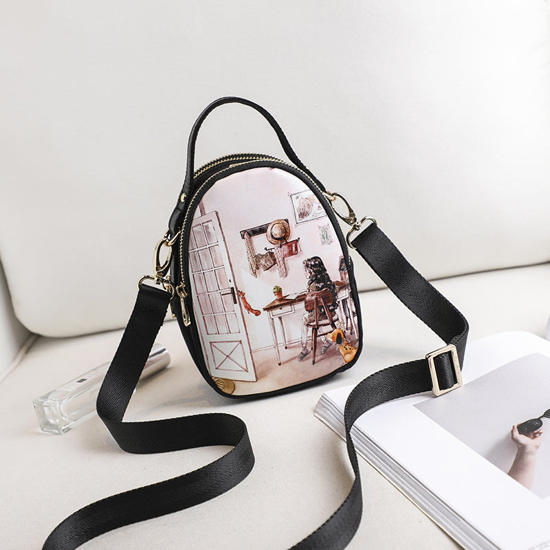 Women's Mobile Printed Cartoon Cute Zipper Phone Bags