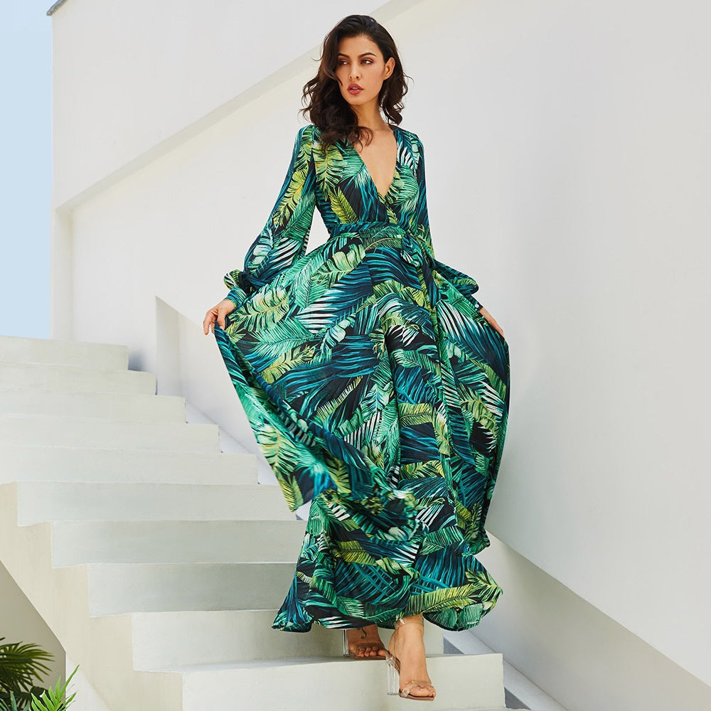 Creative Printed Dress Lantern Sleeve Colors Dresses