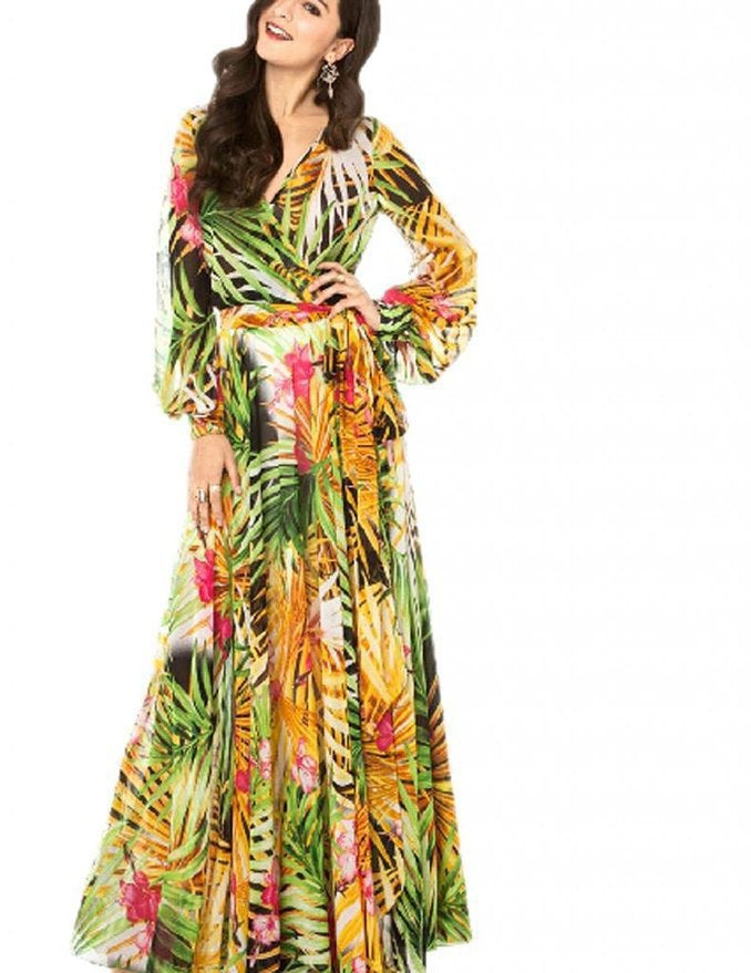 Creative Printed Dress Lantern Sleeve Colors Dresses