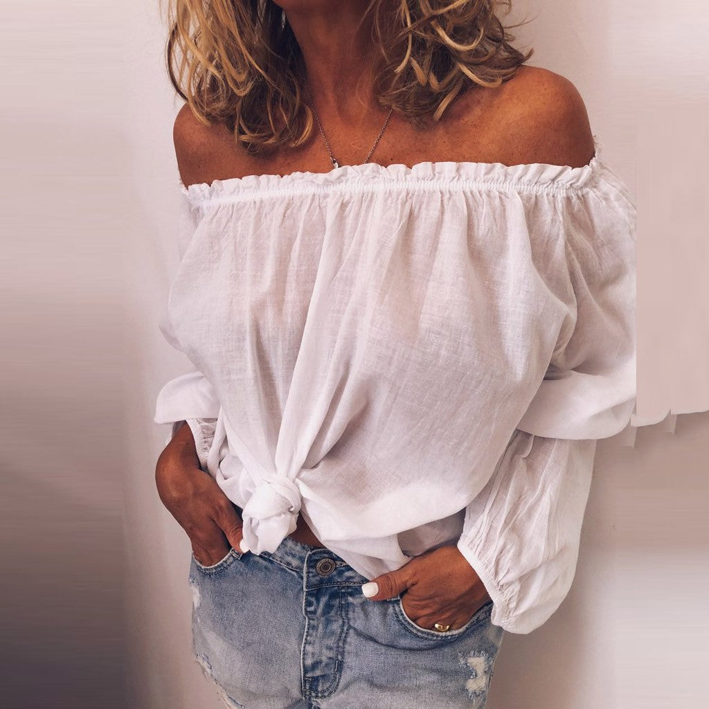 Women's Elastic Pleated Cotton Linen Solid Color Blouses