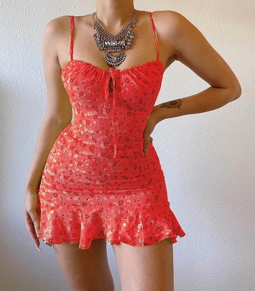 Women's Sexy Floral Sling Chest Hollow Dress Tops