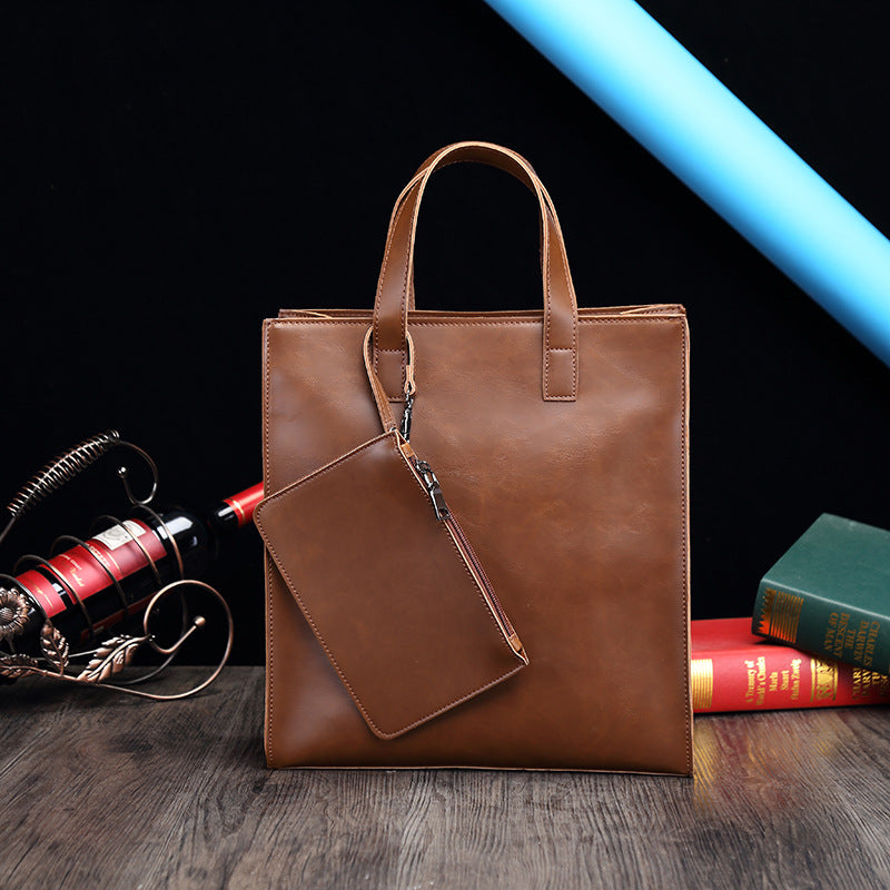 Men's Vertical Fashion Retro Crazy Horse Leather Bags